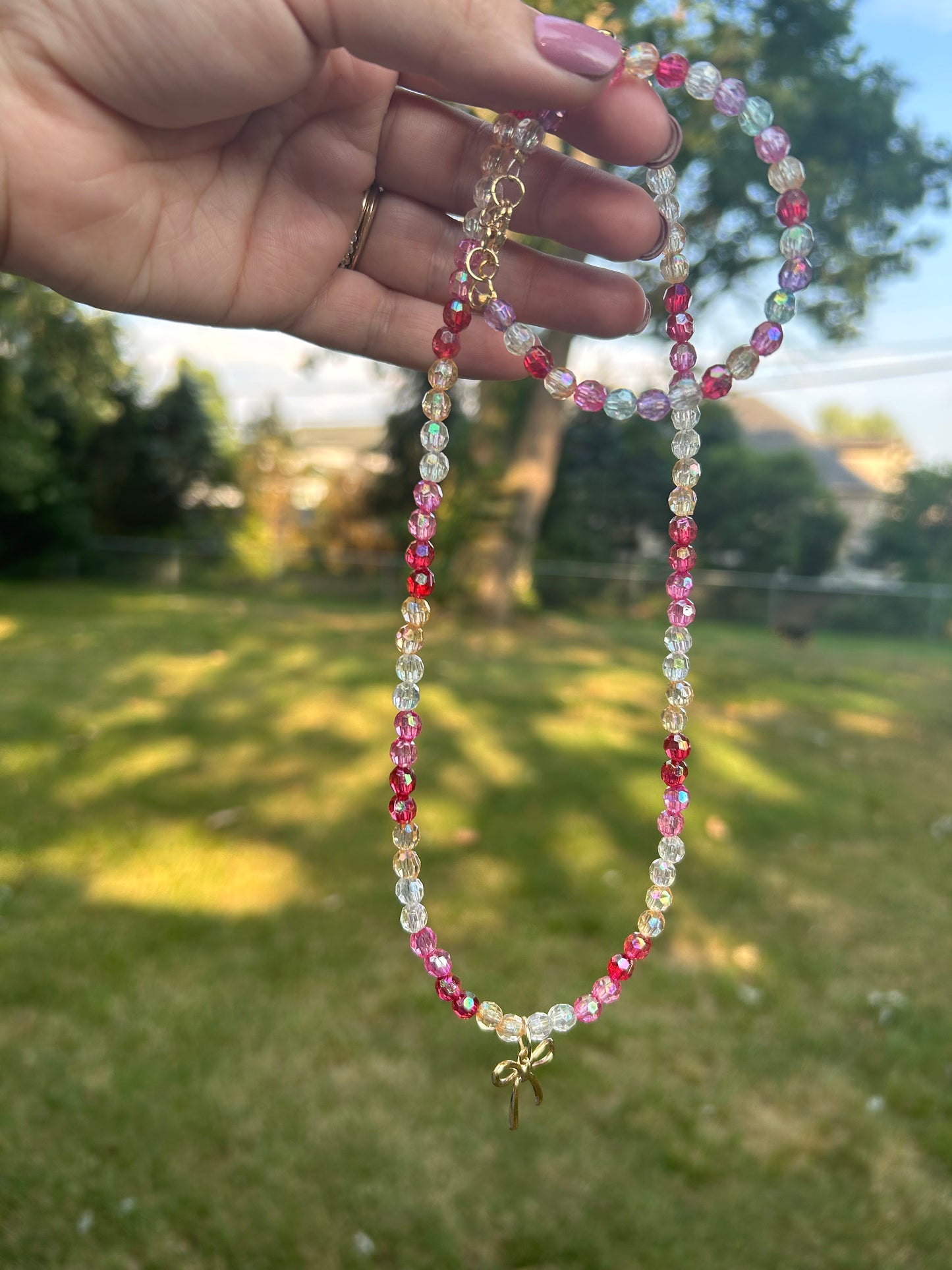 Pretty in pink bow necklace with matching bracelet