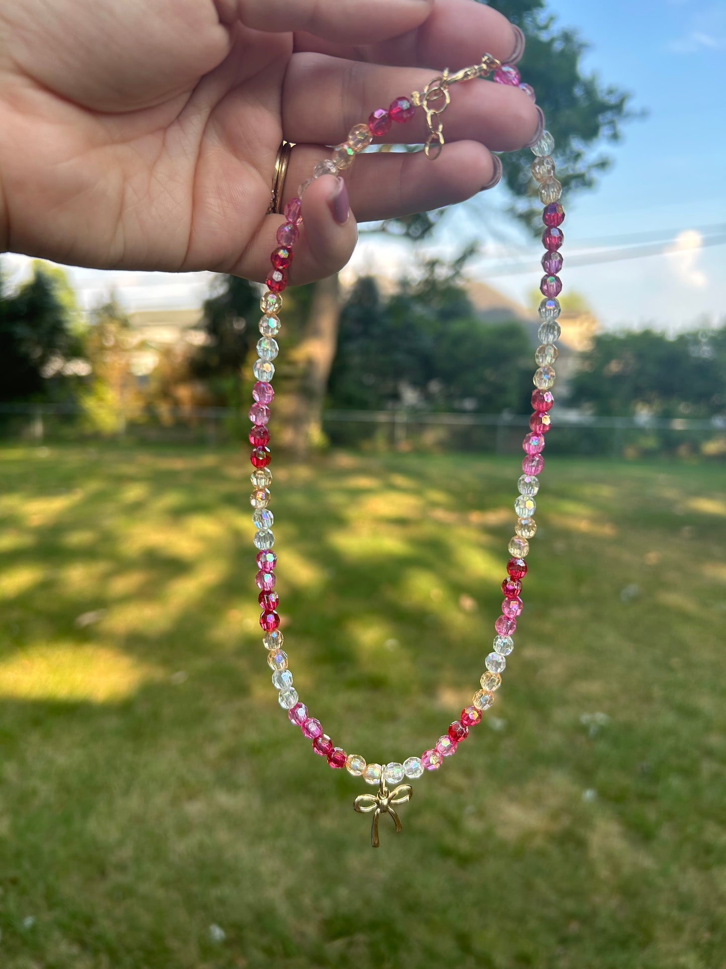 Pretty in pink bow necklace with matching bracelet